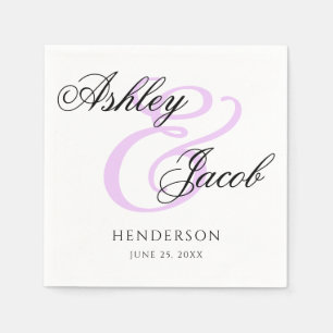 Serviette En Papier Mariage Élégant Minimaliste Violet Clair Nom Perso
