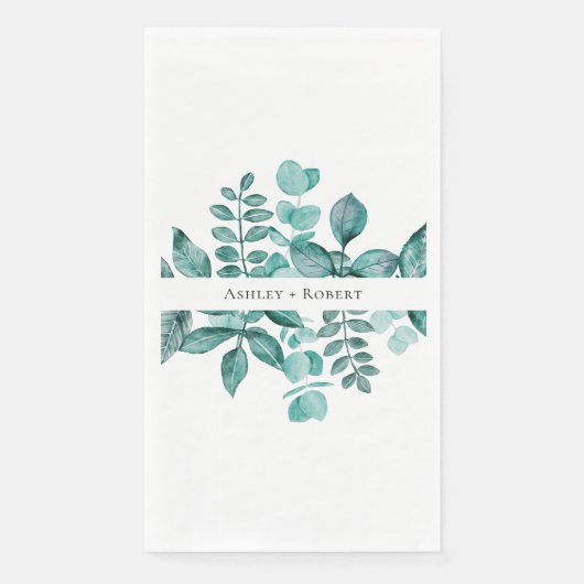 Serviette En Papier Mariage élégant moderne à l'aquarelle avec verdure (Devant)