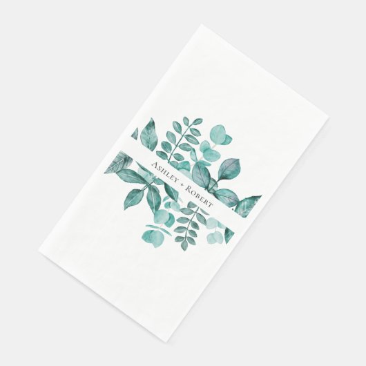 Serviette En Papier Mariage élégant moderne à l'aquarelle avec verdure (Coin)