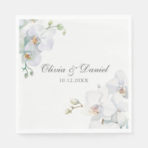 Serviette En Papier Mariage Élégant Moderne à l'Orchidée Blanche