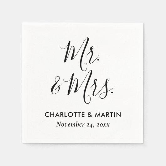 Serviette En Papier Mariage élégant moderne en écriture cursive M. & M (Devant)