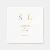 Serviette En Papier Mariage Élégant Moderne Monogramme Or (Devant)