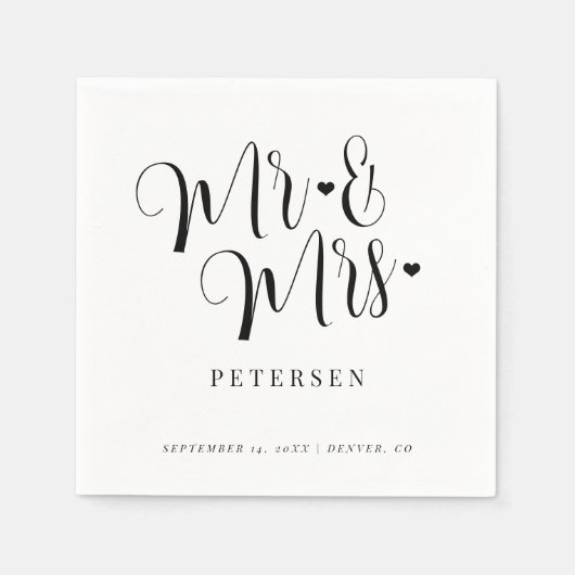 Serviette En Papier Mariage élégant moderne Mr et Mrs script (Devant)