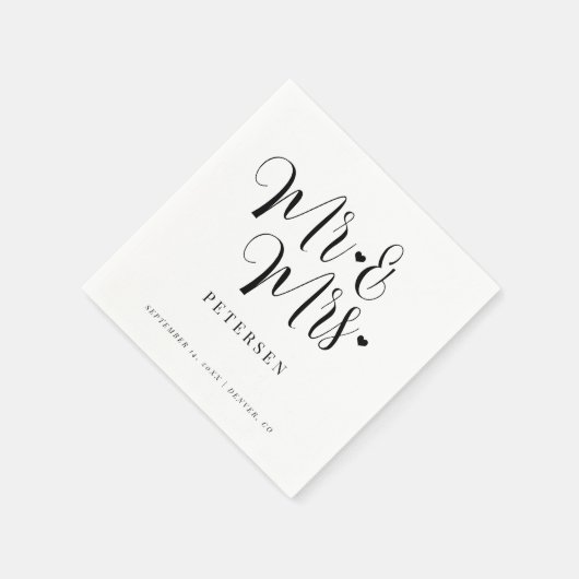 Serviette En Papier Mariage élégant moderne Mr et Mrs script (Coin)