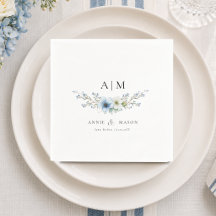 Mariage Élégant Monogramme Bleu Poussiéreux