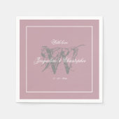 Serviette En Papier Mariage Élégant Monogramme Chic Dusty Papier rose (Devant)