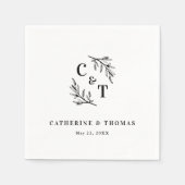 Serviette En Papier Mariage Élégant Monogramme Feuillage (Devant)
