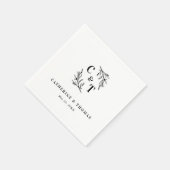Serviette En Papier Mariage Élégant Monogramme Feuillage (Coin)