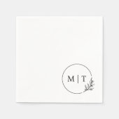 Serviette En Papier Mariage élégant Monogramme Feuilles de verdure (Devant)