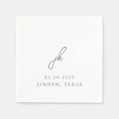 Serviette En Papier Mariage élégant monogramme gris script (Devant)