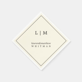 Serviette En Papier Mariage élégant monogramme jaune beurre moderne