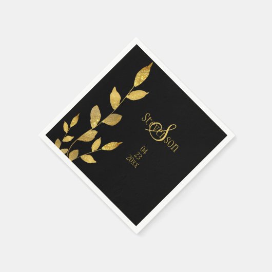Serviette En Papier Mariage Élégant Monogramme Moderne Feuille d'Or No (Coin)