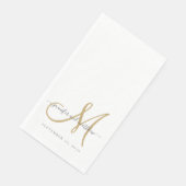 Serviette En Papier Mariage Élégant Monogramme Or Gris Classique Blanc (Coin)