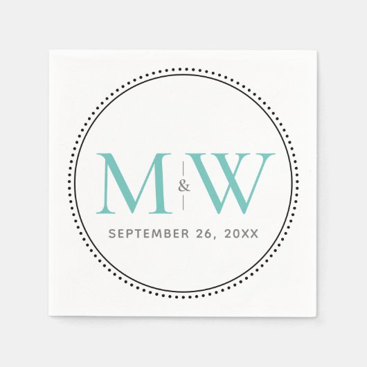 Serviette En Papier Mariage Élégant Monogramme Sarcelle (Devant)