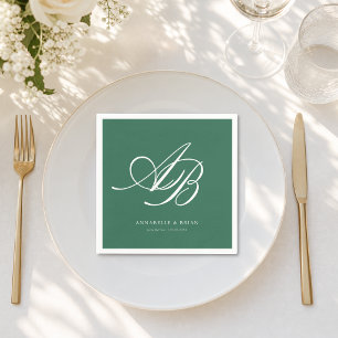 Serviette En Papier Mariage élégant Monogramme Vert