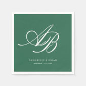 Serviette En Papier Mariage élégant Monogramme Vert (Devant)