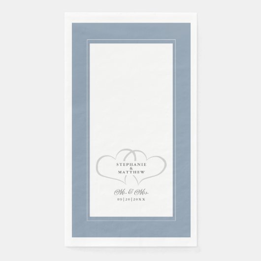 Serviette En Papier Mariage élégant Mr & Mrs Dusty Blue Chic Hearts (Devant)