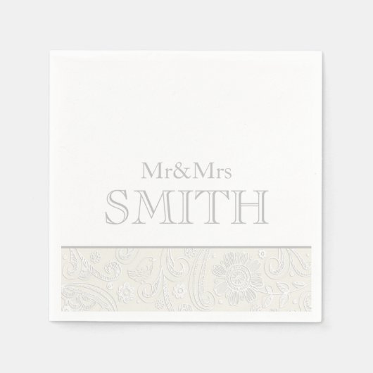 Serviette En Papier Mariage élégant Mr & Mrs NAME gris blanc (Devant)
