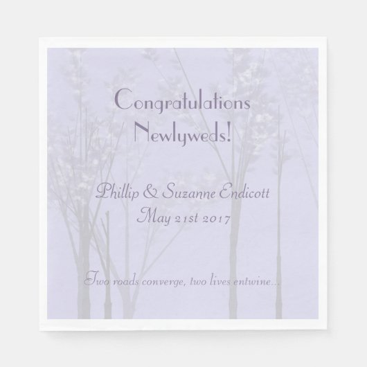 Serviette En Papier Mariage élégant Newlyweds Lavender Tree Art (Devant)