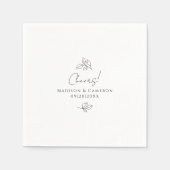 Serviette En Papier Mariage Élégant  Noir & Blanc Botanique (Devant)