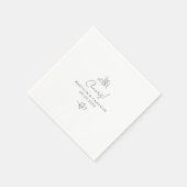 Serviette En Papier Mariage Élégant  Noir & Blanc Botanique (Coin)
