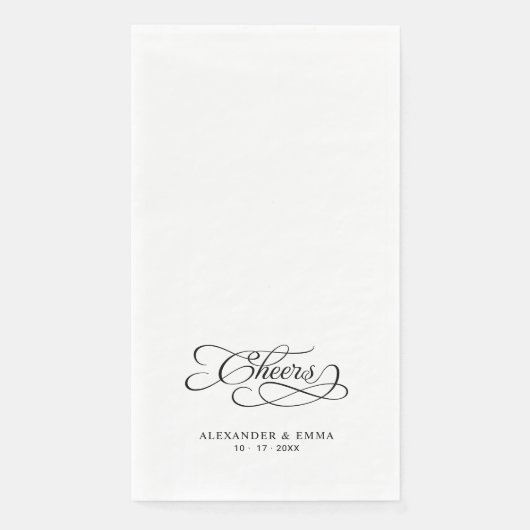 Serviette En Papier Mariage élégant Noir & Blanc Calligraphie (Devant)