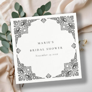 Serviette En Papier Mariage élégant noir et blanc Art Déco orné Shower