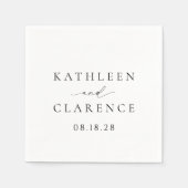 Serviette En Papier Mariage Élégant Noir et Blanc Classique (Devant)