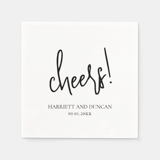 Serviette En Papier Mariage élégant noir et blanc intemporel (Devant)