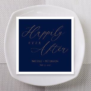 Serviette En Papier Mariage élégant or flourish bleu marine