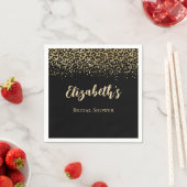 Serviette En Papier Mariage élégant paillettes imprimé léopard or noir (En situation)