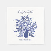 Serviette En Papier Mariage Elegant Peacock Bleu et Blanc Customisé (Devant)