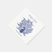 Serviette En Papier Mariage Elegant Peacock Bleu et Blanc Customisé (Coin)