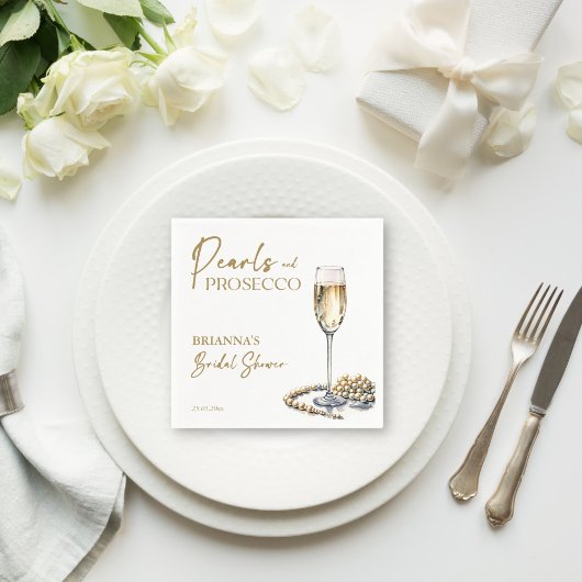 Serviette En Papier Mariage élégant perles et prosecco imprimé