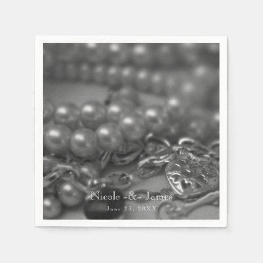 Serviette En Papier Mariage Élégant Perles Noires & Blanches de Style  (Devant)