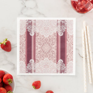 Serviette En Papier Mariage Élégant Rose Poussiéreux et Dentelle Blanc