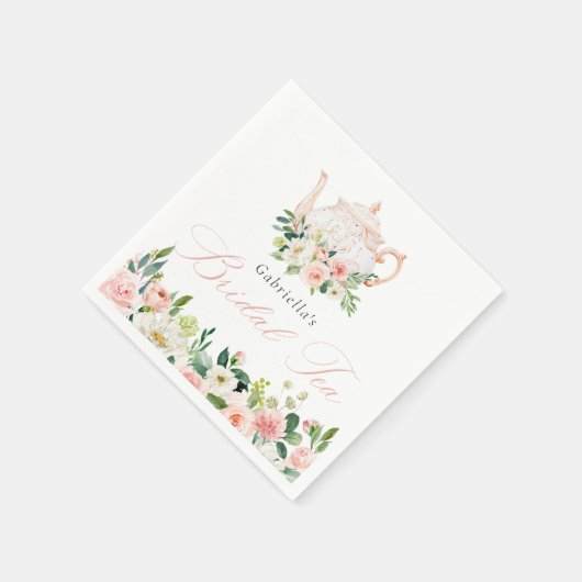 Serviette En Papier Mariage Élégant Rose Thé Shower de Mariée (Coin)