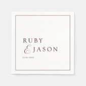 Serviette En Papier Mariage élégant royal bordeaux et écriture blanche (Devant)