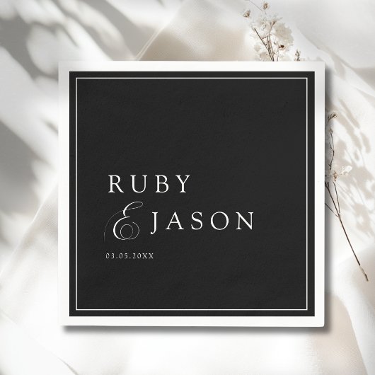 Serviette En Papier Mariage élégant royal noir et blanc écriture
