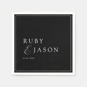 Serviette En Papier Mariage élégant royal noir et blanc écriture (Devant)