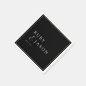 Serviette En Papier Mariage élégant royal noir et blanc écriture (Coin)