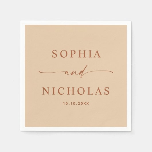 Serviette En Papier Mariage Élégant | Sable de pêche chaud Boisson mod (Devant)