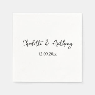 Serviette En Papier Mariage Élégant Script Creative Black White
