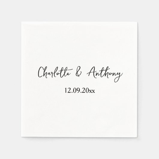 Serviette En Papier Mariage Élégant Script Creative Black White (Devant)