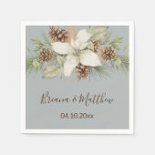 Serviette En Papier Mariage élégant script gris d'hiver (Devant)