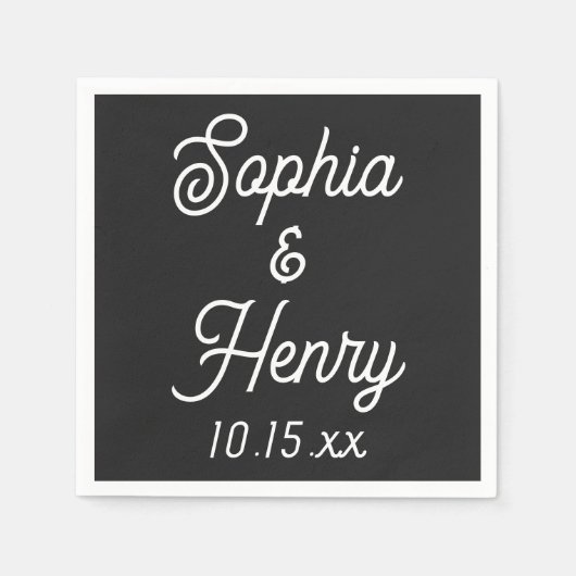 Serviette En Papier Mariage Élégant Script Typographie moderne Noir (Devant)
