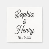 Serviette En Papier Mariage Élégant Script Typographie moderne Noir (Devant)