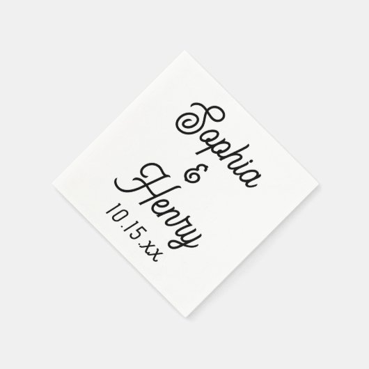 Serviette En Papier Mariage Élégant Script Typographie moderne Noir (Coin)