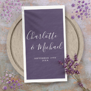 Serviette En Papier Mariage élégant signature script violet