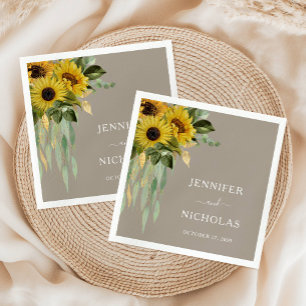 Serviette En Papier Mariage Élégant Tournesol Taupe
